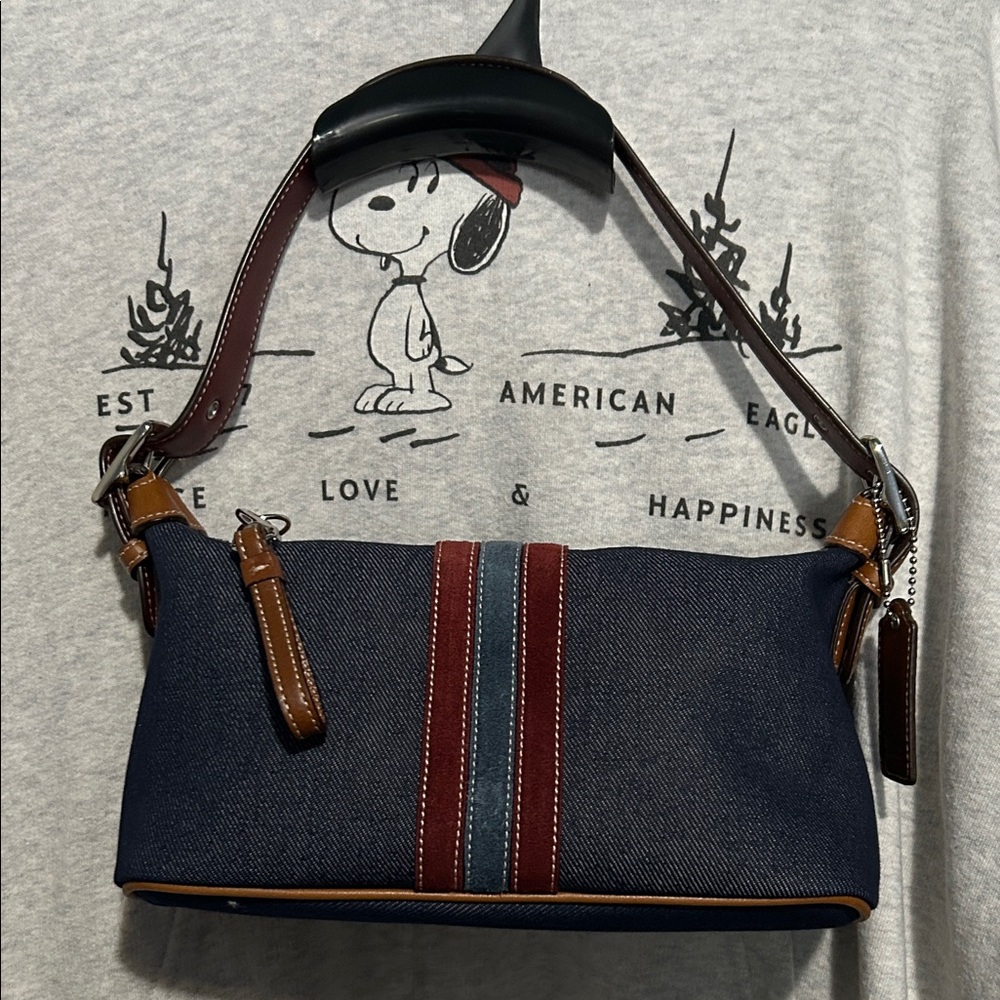 Coach Denim shoulder bag  with Blue and Red Stripes